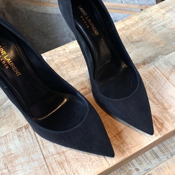 Saint Laurent Paris Black Suede Anja Heels - Picture 4 of 11